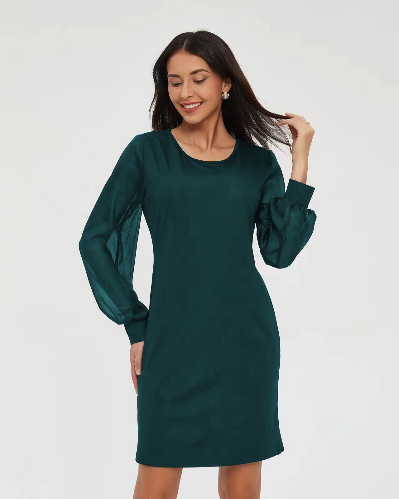 European and American Long-Sleeve Round-Collar Dress