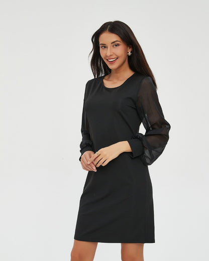European and American Long-Sleeve Round-Collar Dress