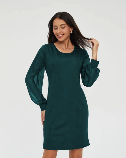 European and American Long-Sleeve Round-Collar Dress