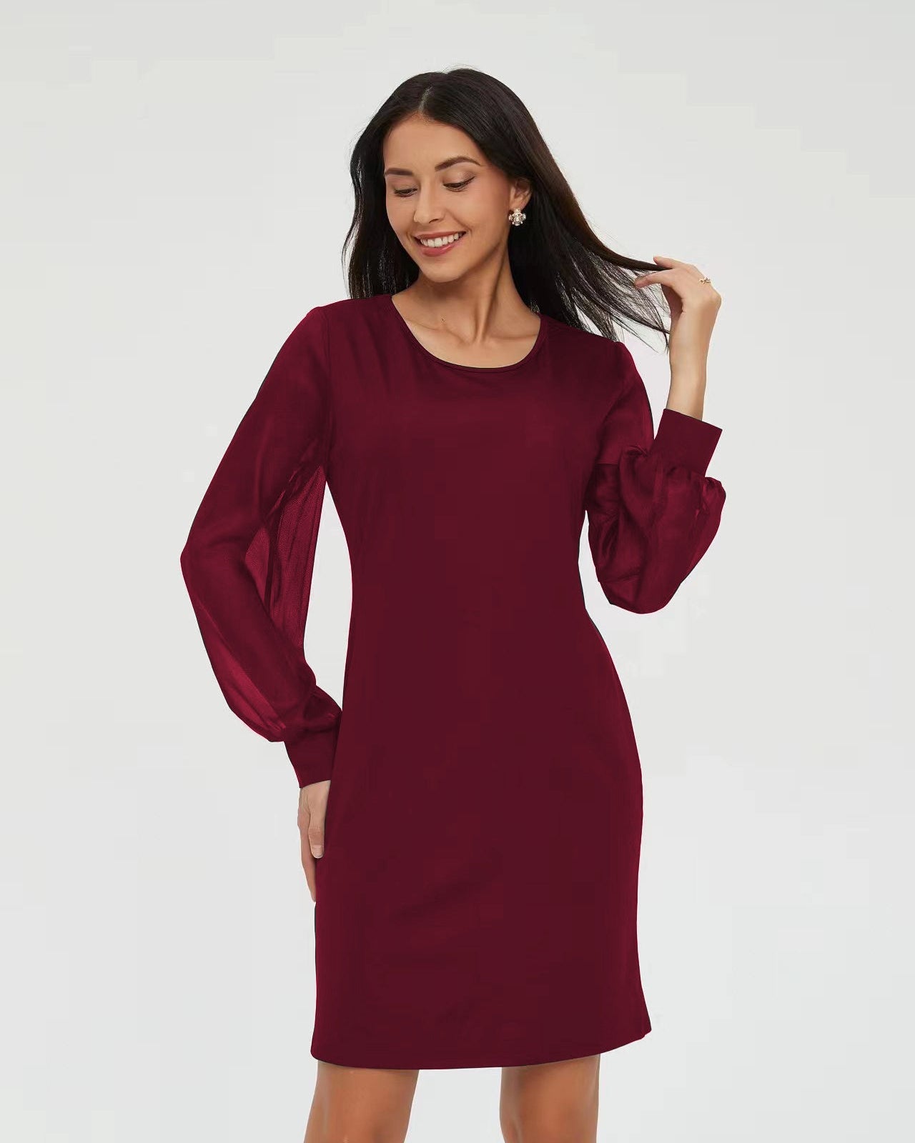 European and American Long-Sleeve Round-Collar Dress