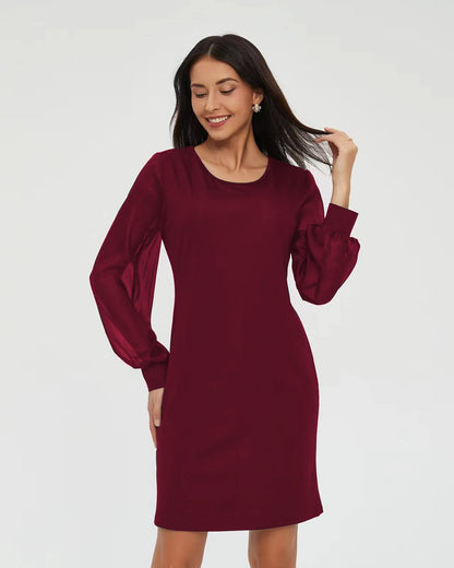 European and American Long-Sleeve Round-Collar Dress
