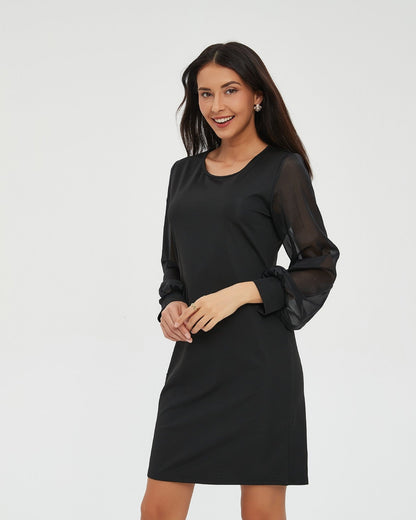 European and American Long-Sleeve Round-Collar Dress