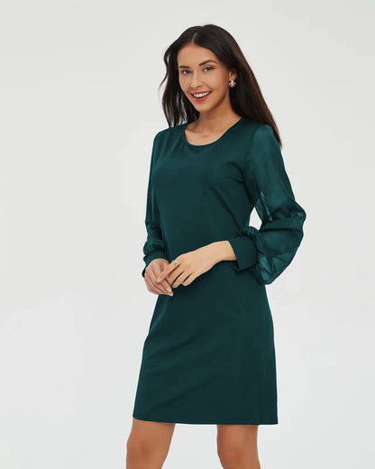 European and American Long-Sleeve Round-Collar Dress