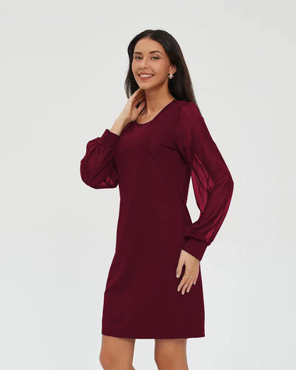 European and American Long-Sleeve Round-Collar Dress