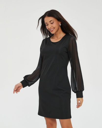 European and American Long-Sleeve Round-Collar Dress