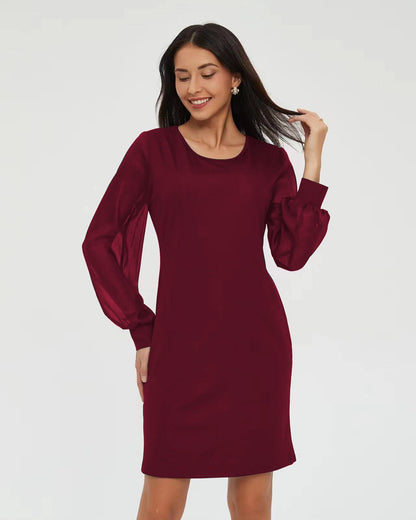 European and American Long-Sleeve Round-Collar Dress
